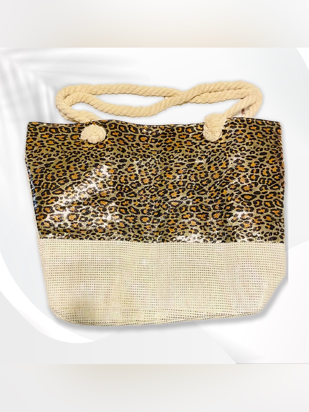 Leopard Print Tote Bag with Rope Handles - Picture 2 of 15
